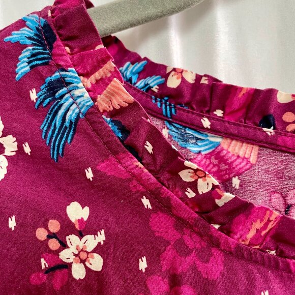 Lane Bryant Cotton Floral Popover Blouse Pink Ruffle Neck Short Sleeve Size 22 - Picture 5 of 16